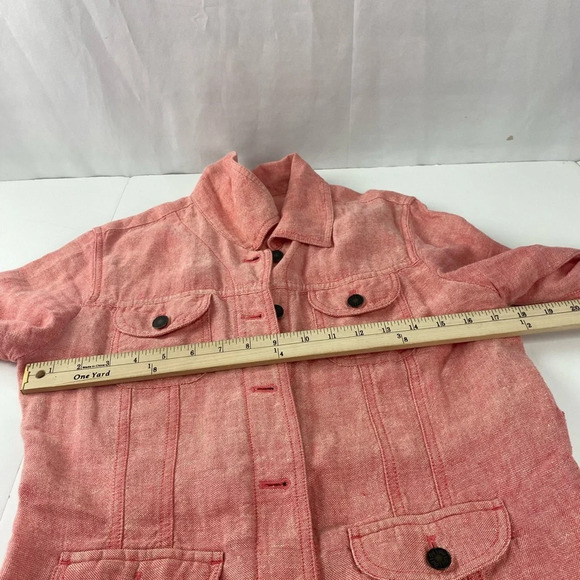 J Jill Womens Cotton S Petite Button Down Salmon/Coral/Peach Blazer Coat Jacket - Picture 7 of 7